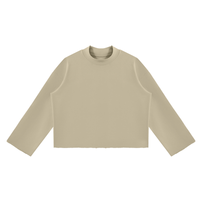 Mock-Neck Raw-Edge Boxy Sweatshirt