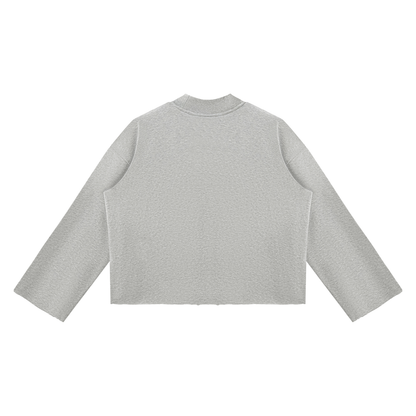 Mock-Neck Raw-Edge Boxy Sweatshirt