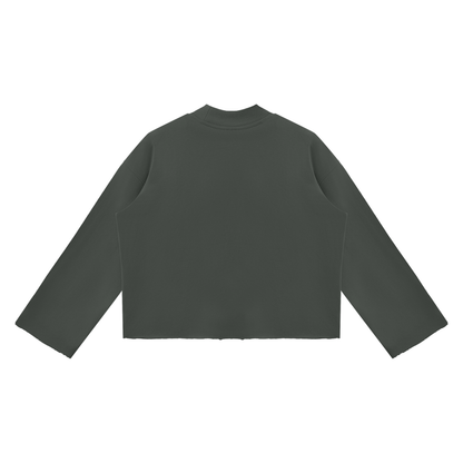 Mock-Neck Raw-Edge Boxy Sweatshirt