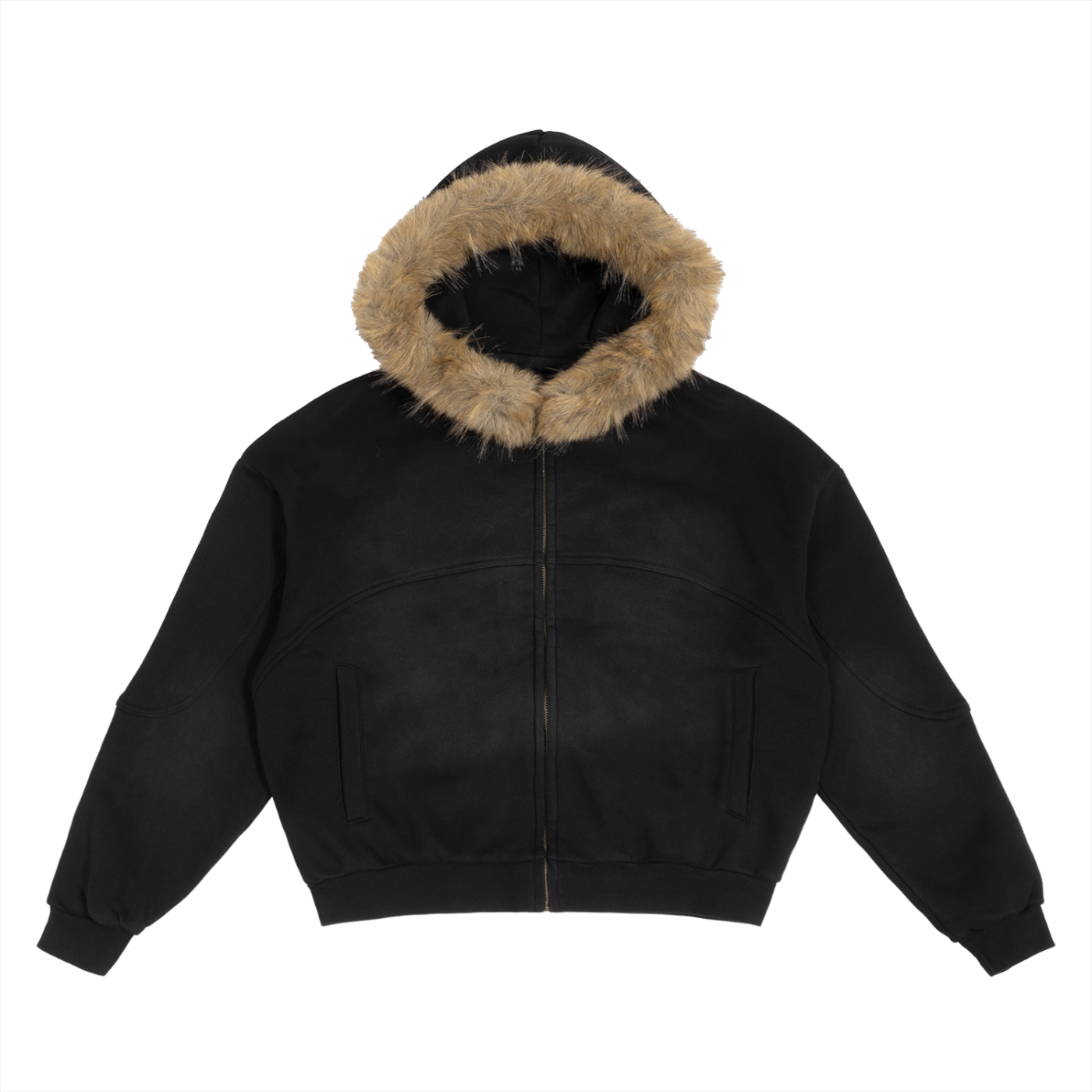 Sun-Fade Faux-Fur Boxy Hoodie product photo – Aurex