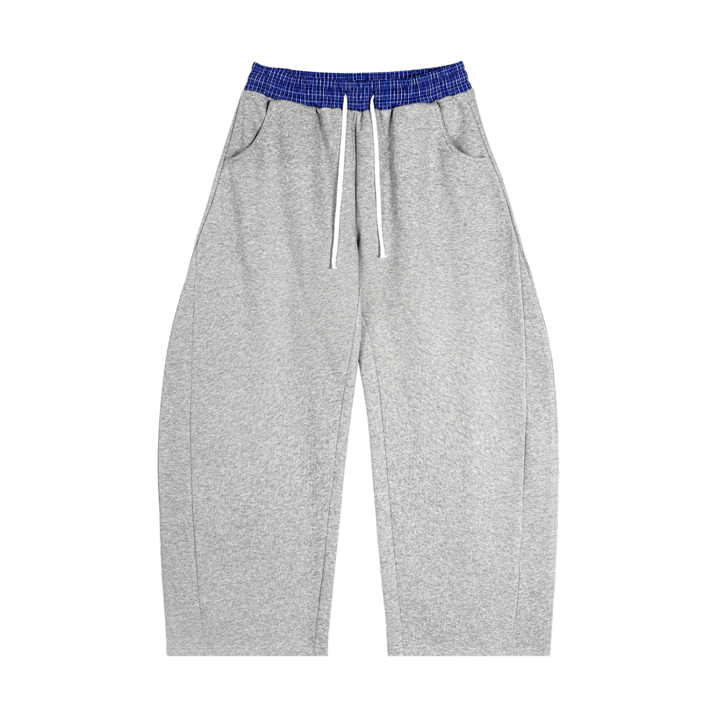 Plaid-Waistband Barrel Sweatpants