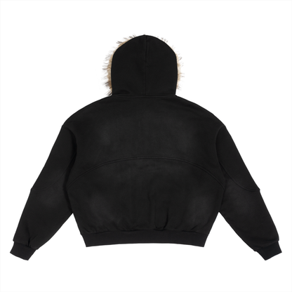 Sun-Fade Faux-Fur Boxy Hoodie