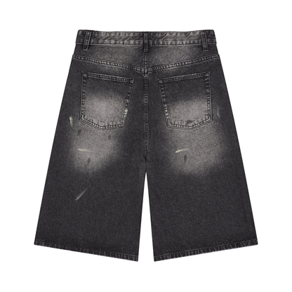 Vintage Wash Wide-Leg Denim Shorts