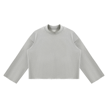 Mock-Neck Raw-Edge Boxy Sweatshirt