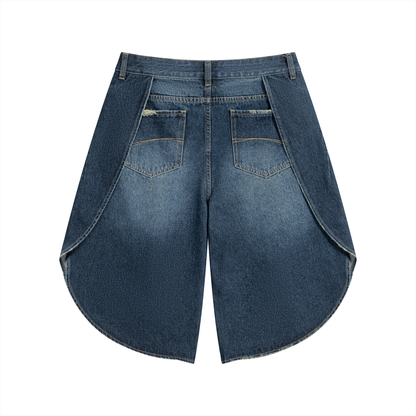 Wide-Leg Denim Shorts