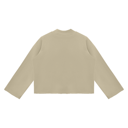 Mock-Neck Raw-Edge Boxy Sweatshirt