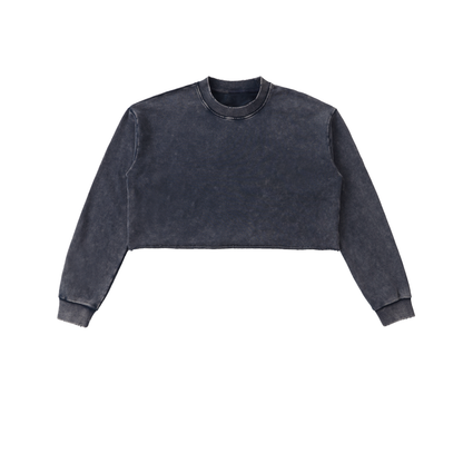 Snow Wash Raw-Edge Crop Sweatshirt