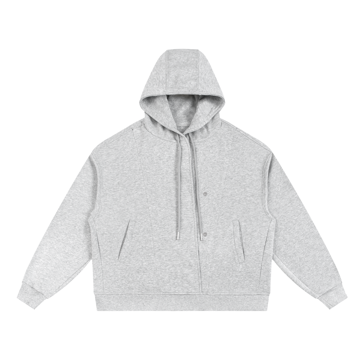 Boxy Button-Placket Hoodie