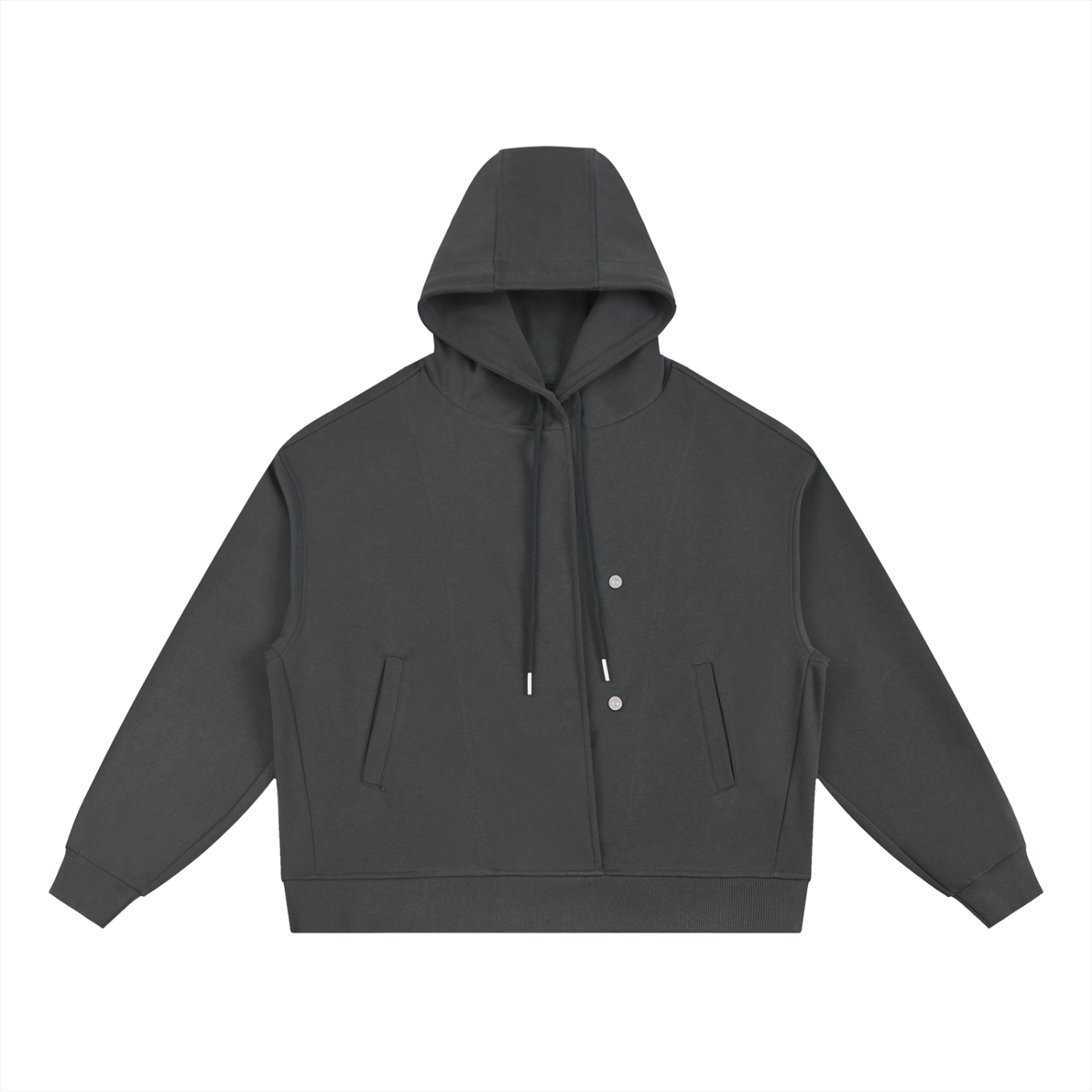 Boxy Button-Placket Hoodie