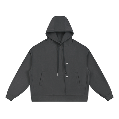 Boxy Button-Placket Hoodie